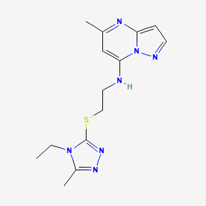 molecular formula C14H19N7S B5518525 N-{2-[(4-ethyl-5-methyl-4H-1,2,4-triazol-3-yl)thio]ethyl}-5-methylpyrazolo[1,5-a]pyrimidin-7-amine 