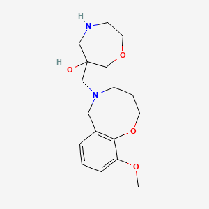 molecular formula C17H26N2O4 B5518657 6-[(10-methoxy-3,4-dihydro-2H-1,5-benzoxazocin-5(6H)-yl)methyl]-1,4-oxazepan-6-ol dihydrochloride 