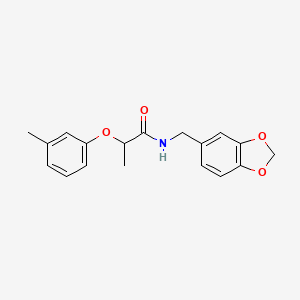 molecular formula C18H19NO4 B5518699 N-(1,3-苯并二氧杂环-5-基甲基)-2-(3-甲基苯氧基)丙酰胺 