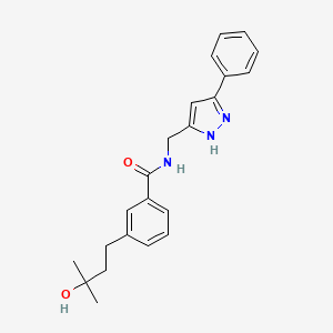 molecular formula C22H25N3O2 B5518708 3-(3-羟基-3-甲基丁基)-N-[(3-苯基-1H-吡唑-5-基)甲基]苯甲酰胺 