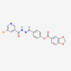 molecular formula C21H14BrN3O5 B5518738 4-{2-[(5-bromo-3-pyridinyl)carbonyl]carbonohydrazonoyl}phenyl 1,3-benzodioxole-5-carboxylate 