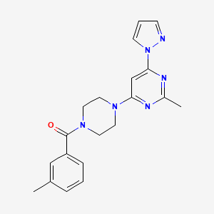 molecular formula C20H22N6O B5518744 2-methyl-4-[4-(3-methylbenzoyl)-1-piperazinyl]-6-(1H-pyrazol-1-yl)pyrimidine 