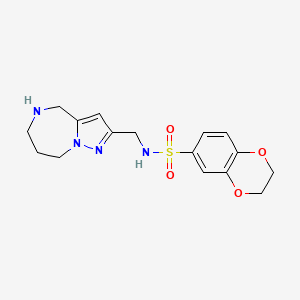 molecular formula C16H20N4O4S B5518779 N-(5,6,7,8-tetrahydro-4H-pyrazolo[1,5-a][1,4]diazepin-2-ylmethyl)-2,3-dihydro-1,4-benzodioxine-6-sulfonamide 