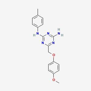 molecular formula C18H19N5O2 B5518780 6-[(4-methoxyphenoxy)methyl]-N-(4-methylphenyl)-1,3,5-triazine-2,4-diamine 