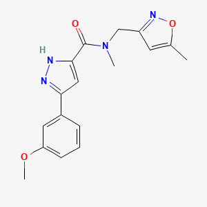 molecular formula C17H18N4O3 B5518787 3-(3-methoxyphenyl)-N-methyl-N-[(5-methyl-3-isoxazolyl)methyl]-1H-pyrazole-5-carboxamide 