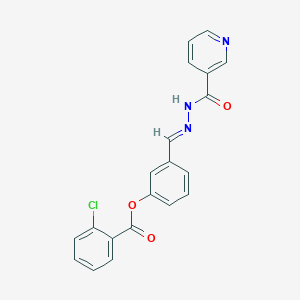 molecular formula C20H14ClN3O3 B5518856 3-[2-(3-pyridinylcarbonyl)carbonohydrazonoyl]phenyl 2-chlorobenzoate 