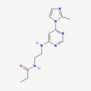 molecular formula C13H18N6O B5519009 N-(2-{[6-(2-methyl-1H-imidazol-1-yl)-4-pyrimidinyl]amino}ethyl)propanamide 