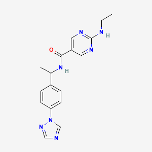 molecular formula C17H19N7O B5519062 2-(乙基氨基)-N-{1-[4-(1H-1,2,4-三唑-1-基)苯基]乙基}-5-嘧啶甲酰胺 