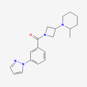 molecular formula C19H24N4O B5519090 2-methyl-1-{1-[3-(1H-pyrazol-1-yl)benzoyl]-3-azetidinyl}piperidine 