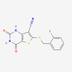 molecular formula C14H8FN3O2S2 B5519142 6-[(2-氟苄基)硫代]-4-羟基-2-氧代-1,2-二氢噻吩并[3,2-d]嘧啶-7-腈 