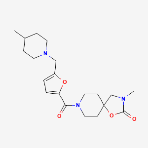 molecular formula C20H29N3O4 B5519167 3-甲基-8-{5-[(4-甲基哌啶-1-基)甲基]-2-呋喃酰}-1-氧杂-3,8-二氮杂螺[4.5]癸-2-酮 