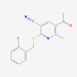 molecular formula C16H13FN2OS B5519282 5-乙酰基-2-[(2-氟苄基)硫代]-6-甲基烟酸腈 