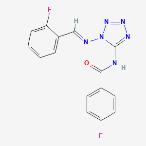 molecular formula C15H10F2N6O B5519305 4-氟代-N-{1-[(2-氟代苯亚甲基)氨基]-1H-四唑-5-基}苯甲酰胺 