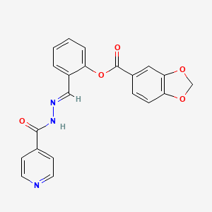 molecular formula C21H15N3O5 B5519392 2-(2-异烟酰甲酰碳酰肼基)苯基 1,3-苯并二氧杂环-5-羧酸酯 