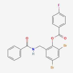 molecular formula C21H14Br2FNO3 B5519474 2-[(苯甲酰氨基)甲基]-4,6-二溴苯基 4-氟苯甲酸酯 