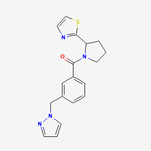 molecular formula C18H18N4OS B5519631 2-{1-[3-(1H-pyrazol-1-ylmethyl)benzoyl]-2-pyrrolidinyl}-1,3-thiazole 