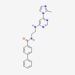 molecular formula C23H22N6O B5519679 N-(2-{[6-(2-methyl-1H-imidazol-1-yl)-4-pyrimidinyl]amino}ethyl)-4-biphenylcarboxamide 