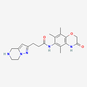 molecular formula C20H25N5O3 B5519690 3-(4,5,6,7-tetrahydropyrazolo[1,5-a]pyrazin-2-yl)-N-(5,7,8-trimethyl-3-oxo-3,4-dihydro-2H-1,4-benzoxazin-6-yl)propanamide hydrochloride 