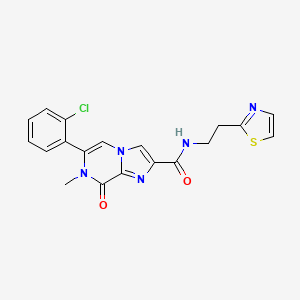 molecular formula C19H16ClN5O2S B5519879 6-(2-chlorophenyl)-7-methyl-8-oxo-N-[2-(1,3-thiazol-2-yl)ethyl]-7,8-dihydroimidazo[1,2-a]pyrazine-2-carboxamide 