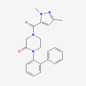 molecular formula C22H22N4O2 B5519883 1-(2-biphenylyl)-4-[(1,3-dimethyl-1H-pyrazol-5-yl)carbonyl]-2-piperazinone 