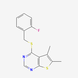 molecular formula C15H13FN2S2 B5520117 4-[(2-fluorobenzyl)thio]-5,6-dimethylthieno[2,3-d]pyrimidine 