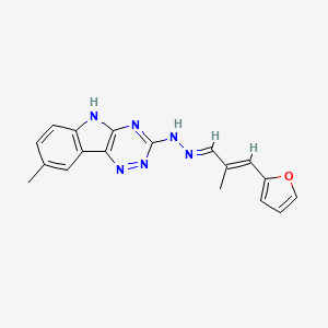 molecular formula C18H16N6O B5520133 3-(2-furyl)-2-methylacrylaldehyde (8-methyl-5H-[1,2,4]triazino[5,6-b]indol-3-yl)hydrazone 