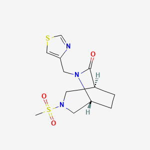 molecular formula C12H17N3O3S2 B5520355 (1S*,5R*)-3-(methylsulfonyl)-6-(1,3-thiazol-4-ylmethyl)-3,6-diazabicyclo[3.2.2]nonan-7-one 