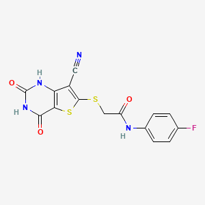 molecular formula C15H9FN4O3S2 B5520573 2-[(7-cyano-4-hydroxy-2-oxo-1,2-dihydrothieno[3,2-d]pyrimidin-6-yl)thio]-N-(4-fluorophenyl)acetamide 