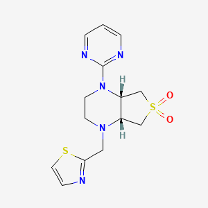 molecular formula C14H17N5O2S2 B5520606 (4aR*,7aS*)-1-pyrimidin-2-yl-4-(1,3-thiazol-2-ylmethyl)octahydrothieno[3,4-b]pyrazine 6,6-dioxide 