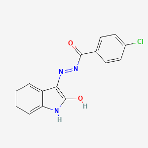 molecular formula C15H10ClN3O2 B5520692 4-chloro-N'-(2-oxo-1,2-dihydro-3H-indol-3-ylidene)benzohydrazide 