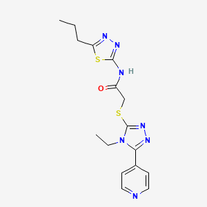 molecular formula C16H19N7OS2 B5520717 2-{[4-ethyl-5-(4-pyridinyl)-4H-1,2,4-triazol-3-yl]thio}-N-(5-propyl-1,3,4-thiadiazol-2-yl)acetamide 