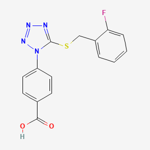 molecular formula C15H11FN4O2S B5521147 4-{5-[(2-fluorobenzyl)thio]-1H-tetrazol-1-yl}benzoic acid 