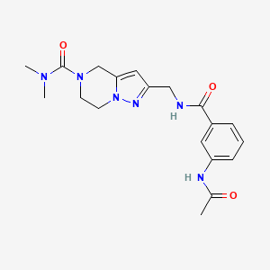 molecular formula C19H24N6O3 B5521150 2-({[3-(acetylamino)benzoyl]amino}methyl)-N,N-dimethyl-6,7-dihydropyrazolo[1,5-a]pyrazine-5(4H)-carboxamide 