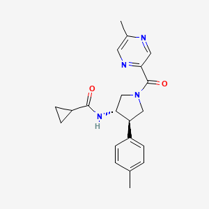 molecular formula C21H24N4O2 B5521296 N-{(3S*,4R*)-4-(4-methylphenyl)-1-[(5-methyl-2-pyrazinyl)carbonyl]-3-pyrrolidinyl}cyclopropanecarboxamide 