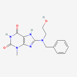 molecular formula C15H17N5O3 B5521601 8-[benzyl(2-hydroxyethyl)amino]-3-methyl-3,7-dihydro-1H-purine-2,6-dione 