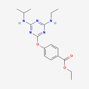 molecular formula C17H23N5O3 B5521669 ethyl 4-{[4-(ethylamino)-6-(isopropylamino)-1,3,5-triazin-2-yl]oxy}benzoate 