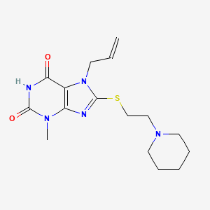 molecular formula C16H23N5O2S B5521684 7-allyl-3-methyl-8-{[2-(1-piperidinyl)ethyl]thio}-3,7-dihydro-1H-purine-2,6-dione 