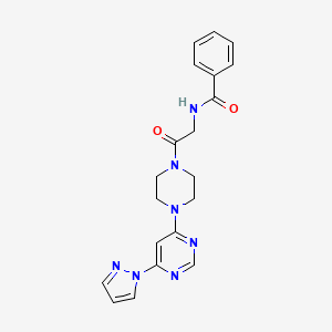 molecular formula C20H21N7O2 B5521747 N-(2-oxo-2-{4-[6-(1H-pyrazol-1-yl)-4-pyrimidinyl]-1-piperazinyl}ethyl)benzamide 