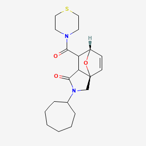 molecular formula C20H28N2O3S B5521758 (3aR*,6S*)-2-cycloheptyl-7-(thiomorpholin-4-ylcarbonyl)-2,3,7,7a-tetrahydro-3a,6-epoxyisoindol-1(6H)-one 