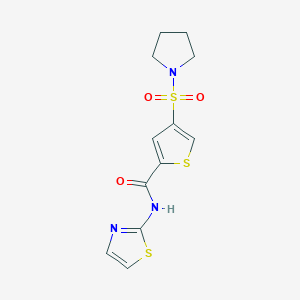molecular formula C12H13N3O3S3 B5521771 4-(1-pyrrolidinylsulfonyl)-N-1,3-thiazol-2-yl-2-thiophenecarboxamide 