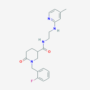 molecular formula C21H25FN4O2 B5521804 1-(2-fluorobenzyl)-N-{2-[(4-methyl-2-pyridinyl)amino]ethyl}-6-oxo-3-piperidinecarboxamide 