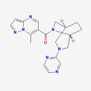 molecular formula C19H21N7O B5521922 7-methyl-6-{[(1S*,5R*)-3-(2-pyrazinyl)-3,6-diazabicyclo[3.2.2]non-6-yl]carbonyl}pyrazolo[1,5-a]pyrimidine 