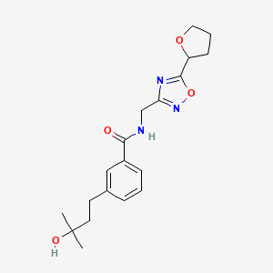 molecular formula C19H25N3O4 B5521954 3-(3-hydroxy-3-methylbutyl)-N-{[5-(tetrahydro-2-furanyl)-1,2,4-oxadiazol-3-yl]methyl}benzamide 