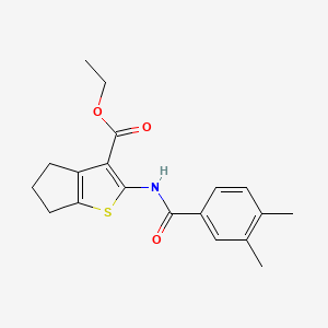 molecular formula C19H21NO3S B5522043 ethyl 2-[(3,4-dimethylbenzoyl)amino]-5,6-dihydro-4H-cyclopenta[b]thiophene-3-carboxylate 