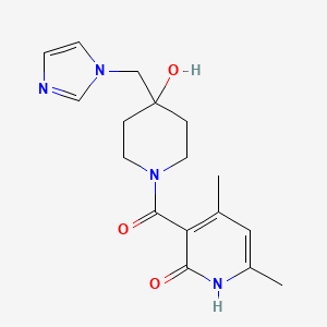molecular formula C17H22N4O3 B5522154 3-{[4-hydroxy-4-(1H-imidazol-1-ylmethyl)-1-piperidinyl]carbonyl}-4,6-dimethyl-2(1H)-pyridinone 