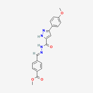 molecular formula C20H18N4O4 B5522187 methyl 4-(2-{[3-(4-methoxyphenyl)-1H-pyrazol-5-yl]carbonyl}carbonohydrazonoyl)benzoate 