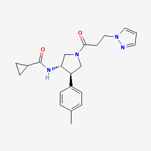 molecular formula C21H26N4O2 B5522193 N-{(3S*,4R*)-4-(4-methylphenyl)-1-[3-(1H-pyrazol-1-yl)propanoyl]-3-pyrrolidinyl}cyclopropanecarboxamide 