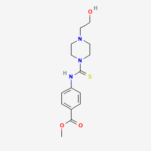 molecular formula C15H21N3O3S B5522237 methyl 4-({[4-(2-hydroxyethyl)-1-piperazinyl]carbonothioyl}amino)benzoate 