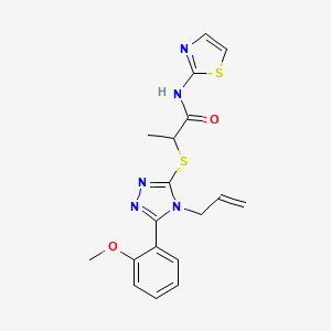 molecular formula C18H19N5O2S2 B5522289 2-{[4-烯丙基-5-(2-甲氧基苯基)-4H-1,2,4-三唑-3-基]硫代}-N-1,3-噻唑-2-基丙酰胺 