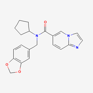 molecular formula C21H21N3O3 B5522356 N-(1,3-benzodioxol-5-ylmethyl)-N-cyclopentylimidazo[1,2-a]pyridine-6-carboxamide 
